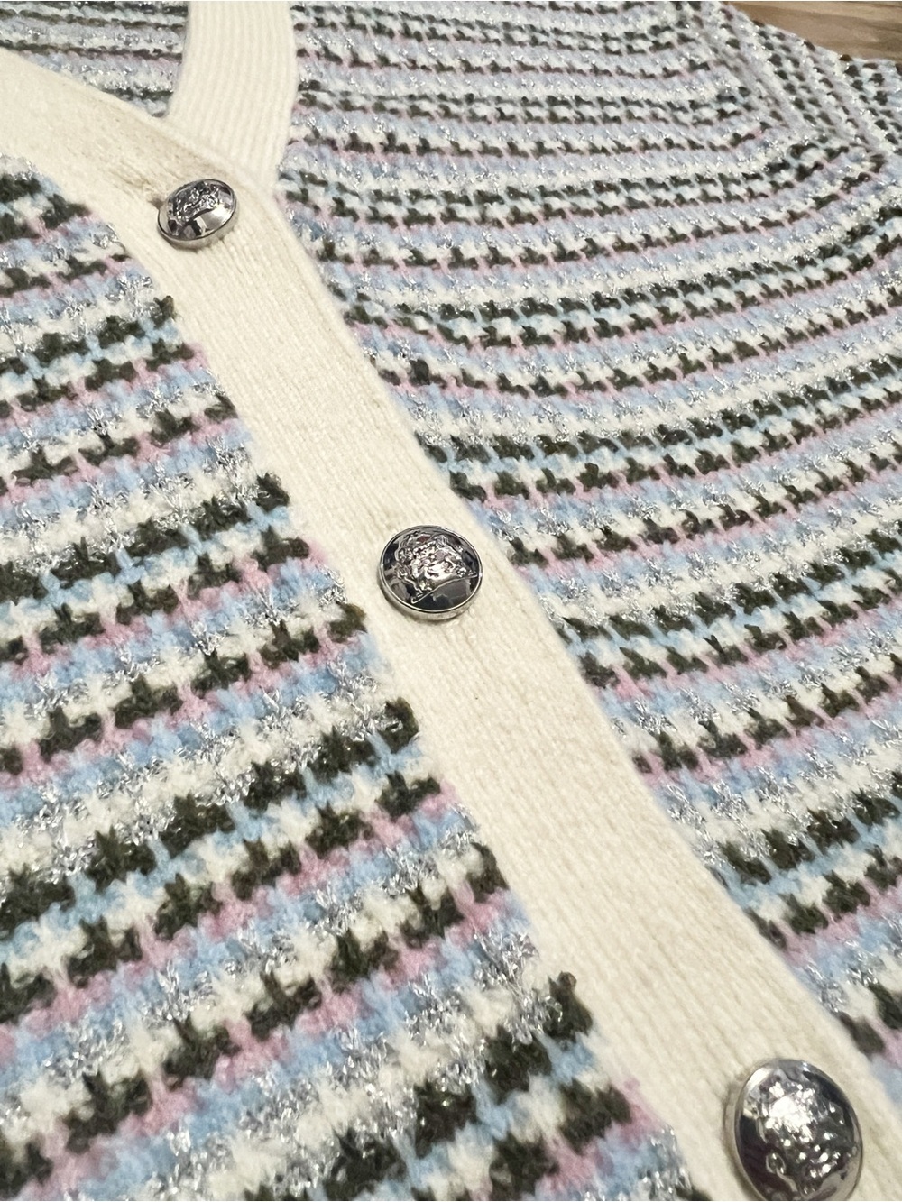 Talbots V-NECK CARDIGAN - BREEZY STRIPE Petite Large - Picture 8 of 10